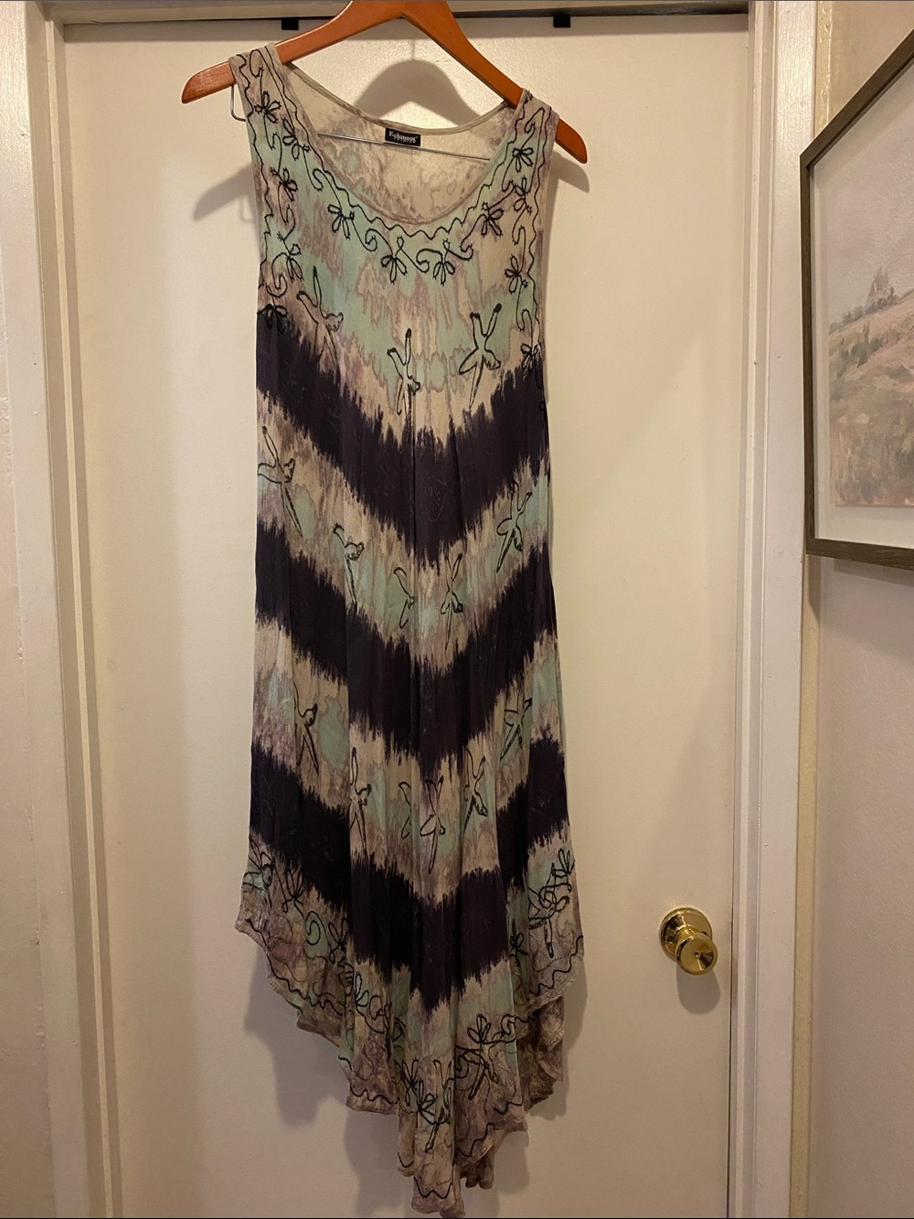 Fever Sleeveless High-Low Dress in Mint & Charcoal